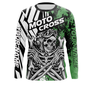 Skull Biker Motocross Jersey T-shirt UV Protect, Personalized UPF 30+ Kid Long Sleeves Shirt| NMS359