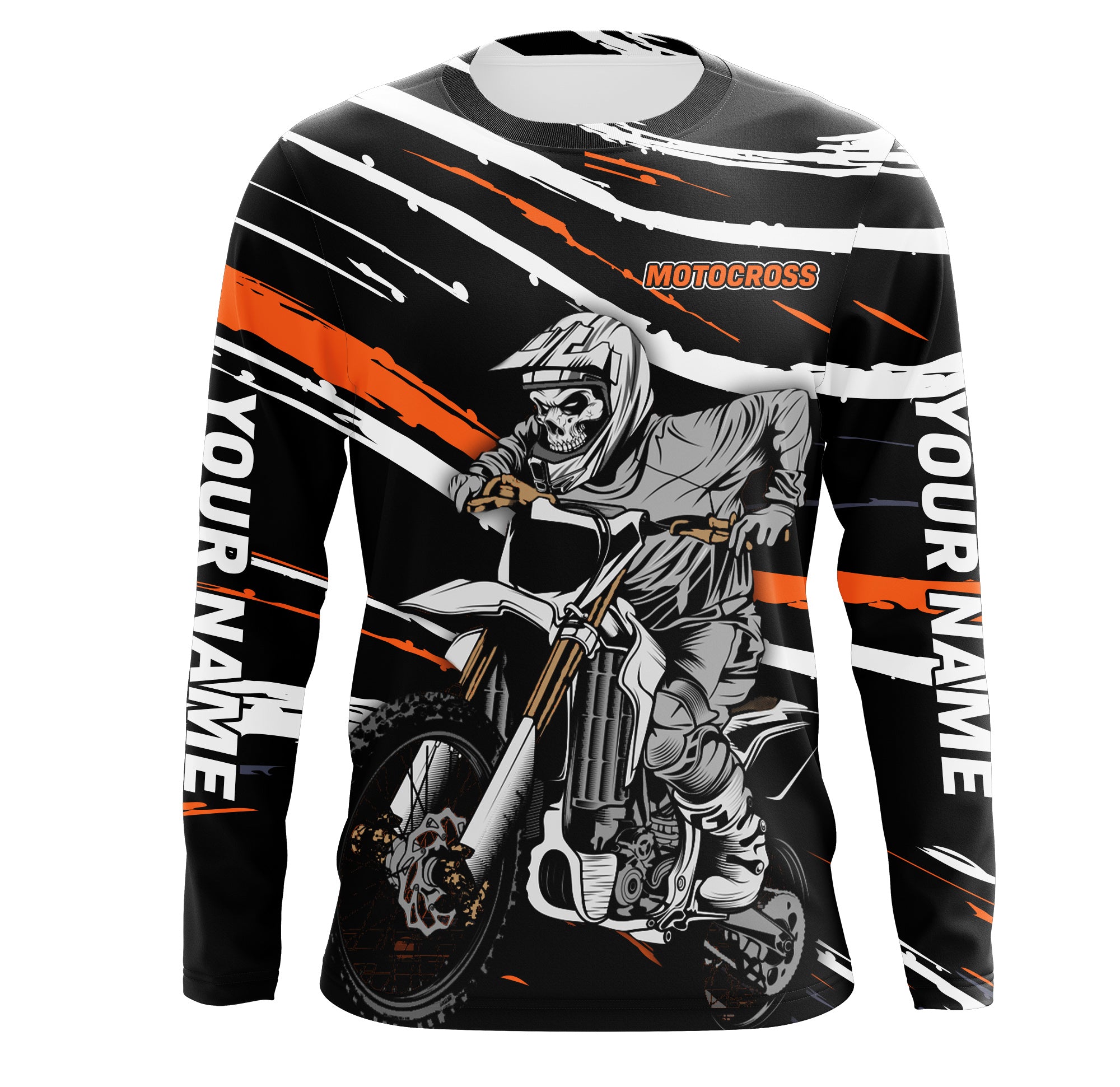 Motocross Personalized Jersey T-shirt UV Protect, Dirt Bike UPF 30+ Youth Long Sleeves Skull Biker| NMS363