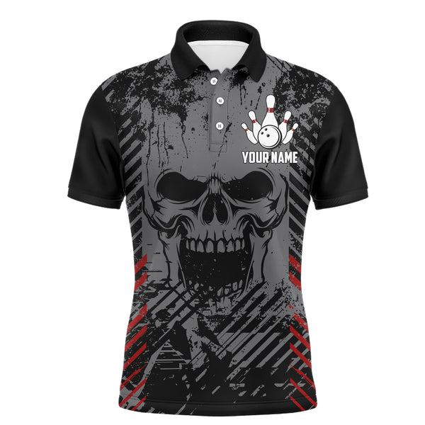 Personalized Skull Bowling Shirt for Men, Custom Team's Name Bowling Jersey League Polo Shirt NBP126