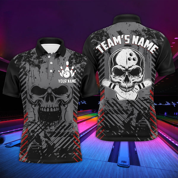 Personalized Skull Bowling Shirt for Men, Custom Team's Name Bowling Jersey League Polo Shirt NBP126