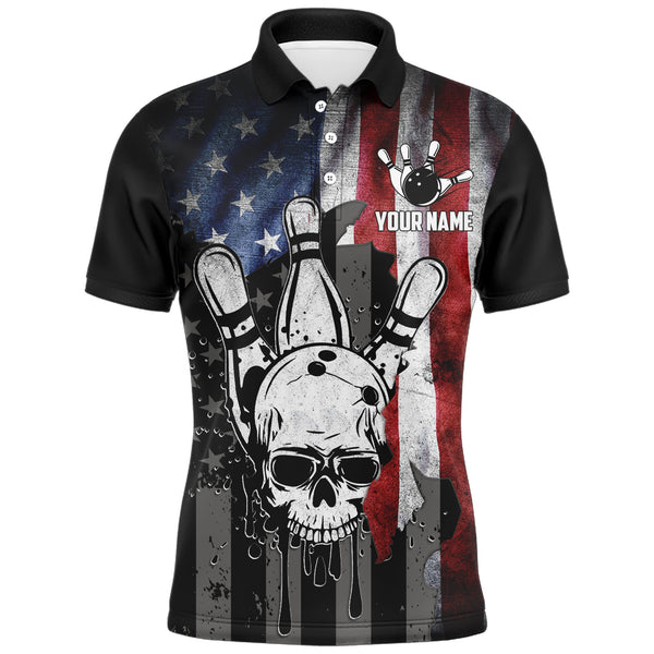 Personalized Skull Bowling Shirt for Men, Custom Team's Name American Flag Cool Bowler Jersey NBP128