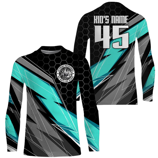 Turquoise Custom Motocross Jersey UPF30+ Dirt Bike Extreme MX Racing Jersey Adult&Kid Off-Road NMS1442