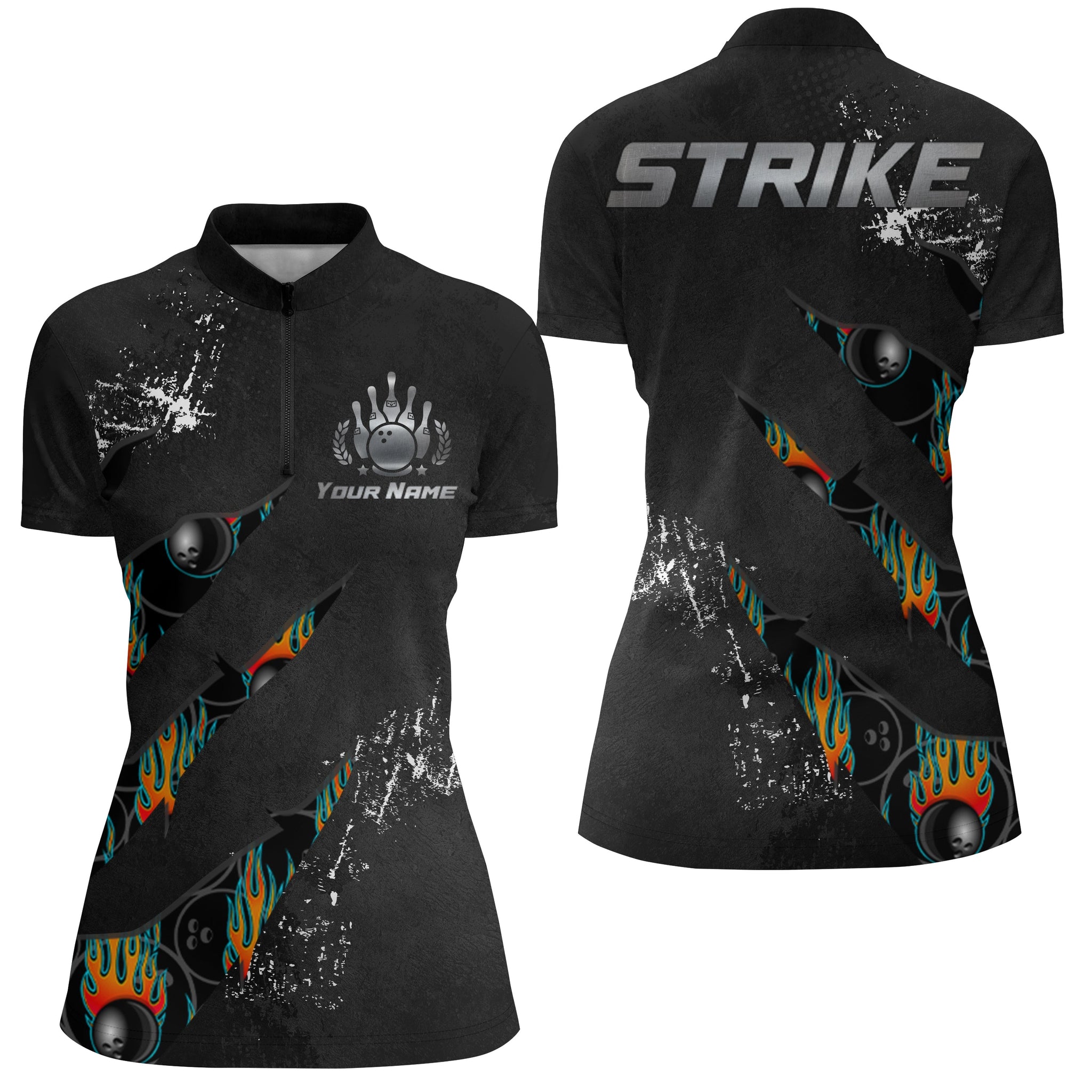 Custom Quarter-Zip Bowling Shirt for Women, Strike Ladies Bowlers Jersey Short Sleeve NBZ103