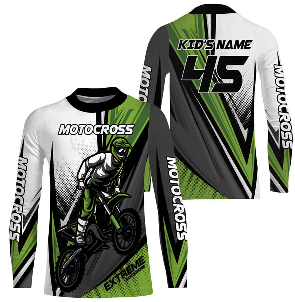 Personalized Motocross Jersey UPF 30+, Dirt Bike Motorcycle Off-Road Racing Long Sleeves - Green| NMS268