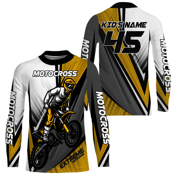 Personalized Motocross Jersey UPF 30+, Dirt Bike Motorcycle Off-Road Racing Long Sleeves- Yellow| NMS269