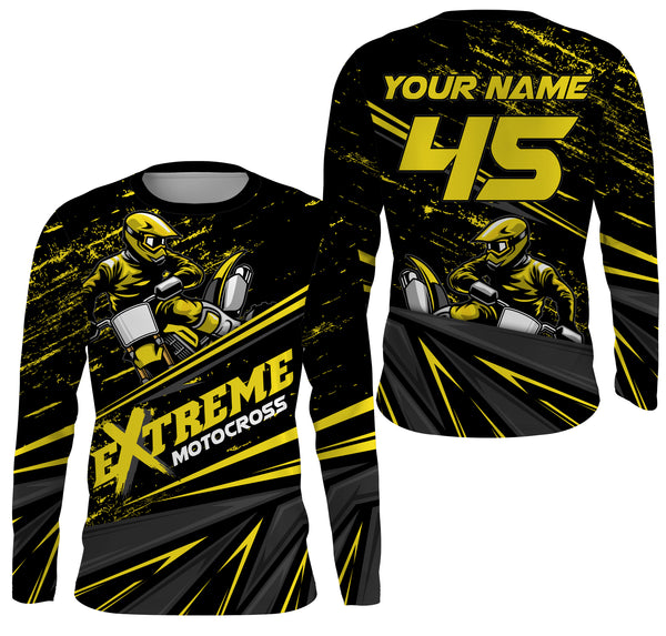 Extreme Motocross Personalized Jersey UV Protect, UPF 30+ Dirt Bike Youth Long Sleeves MX Racewear| NMS370