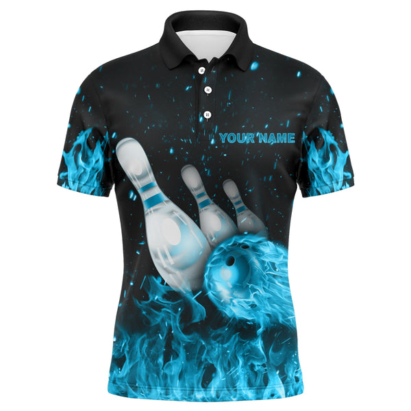 Custom Flames Bowling Shirt for Men, Strike Bowling Jersey for Team Fire League Bowling Polo Shirt NBP179