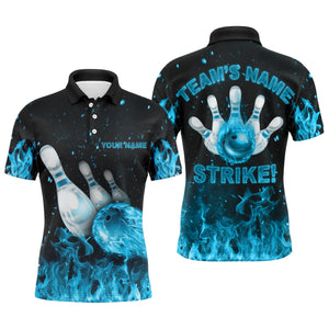 Custom Flames Bowling Shirt for Men, Strike Bowling Jersey for Team Fire League Bowling Polo Shirt NBP179