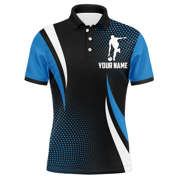 Funny Bowling Shirt for Men, Custom Name Strike Blue Polo Bowling Shirt, Men's Bowling Jersey NBP155