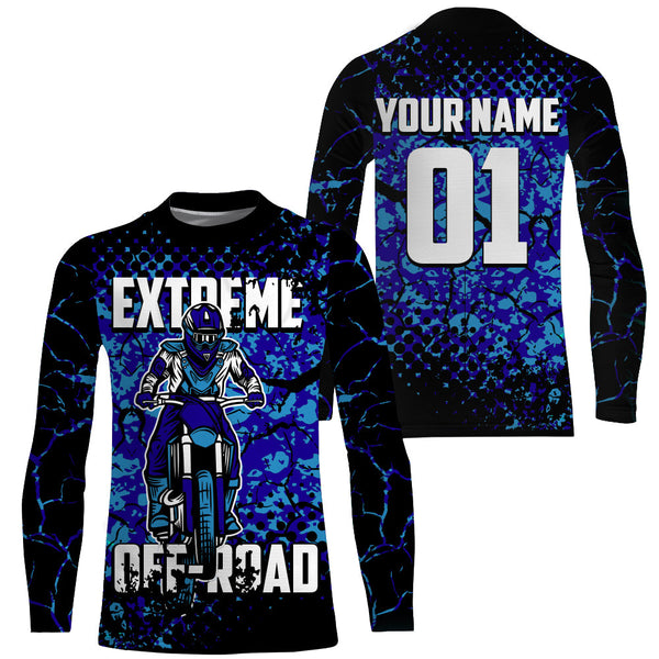 Extreme Off-road Personalized Jersey UPF30+ Blue Motocross Supercross Dirt Bike Racing Shirt NMS1387