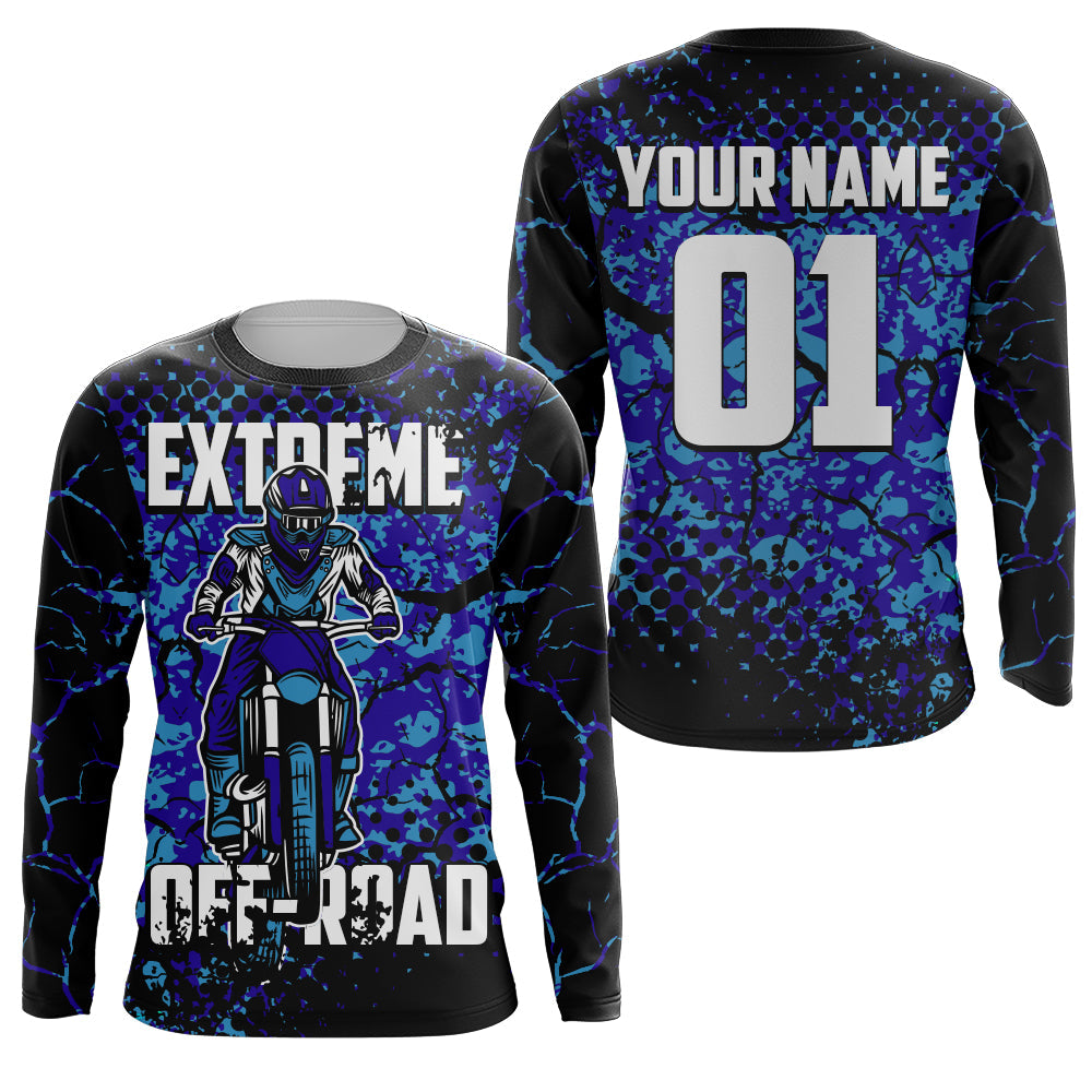 Extreme Off-road Personalized Jersey UPF30+ Blue Motocross Supercross Dirt Bike Racing Shirt NMS1387