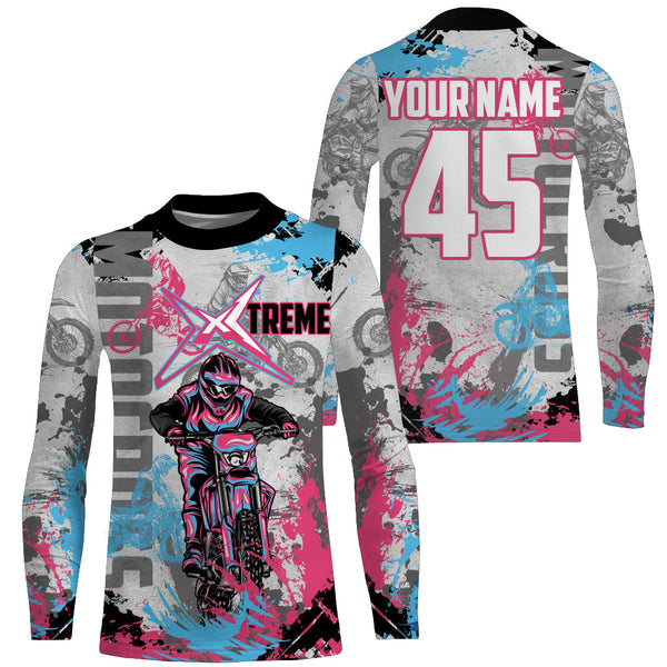 Grey&Pink Motocross Jersey Custom Youth Adult Dirt Bike Shirt Extreme MX Racing Motorcycle Offroad NMS1418