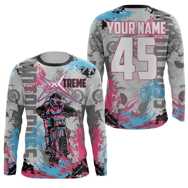 Grey&Pink Motocross Jersey Custom Youth Adult Dirt Bike Shirt Extreme MX Racing Motorcycle Offroad NMS1418