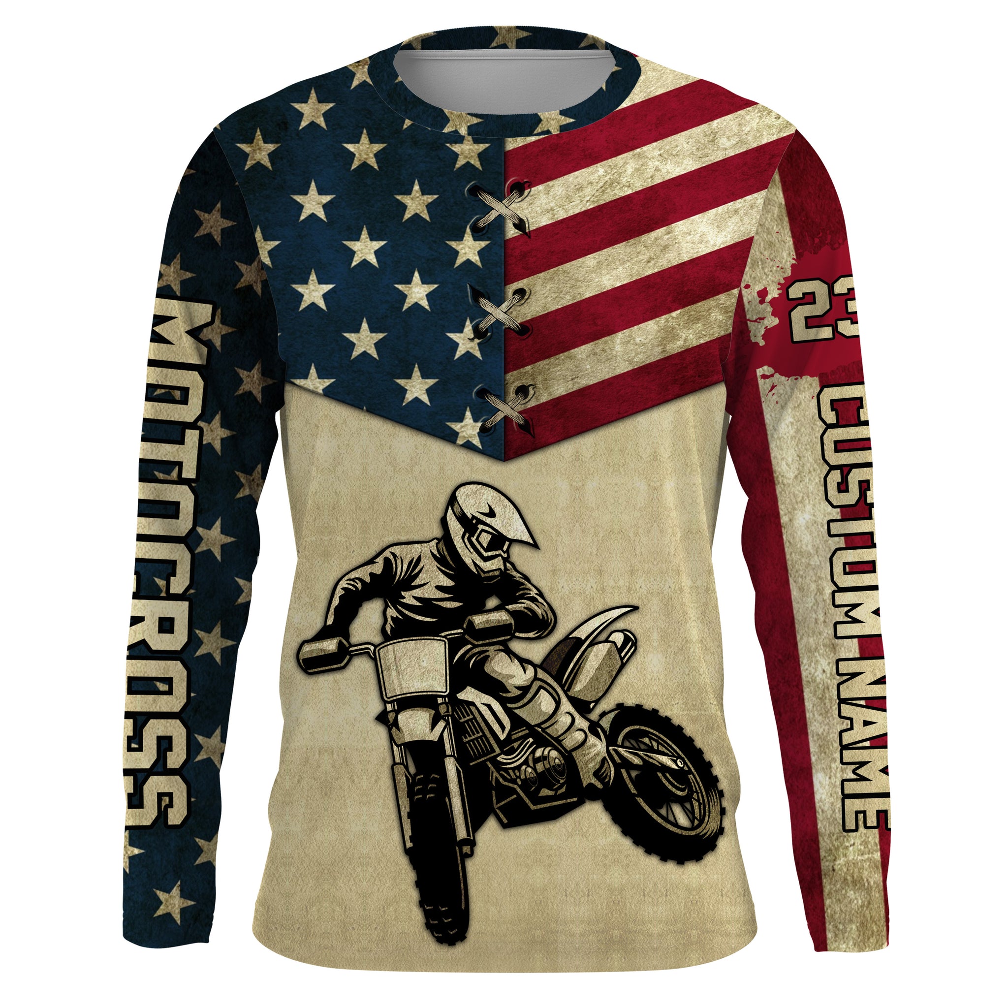 Personalized Motocross Racing Jersey UPF30+ UV Protection American Flag MotoX Dirt Bike Racewear| NMS398