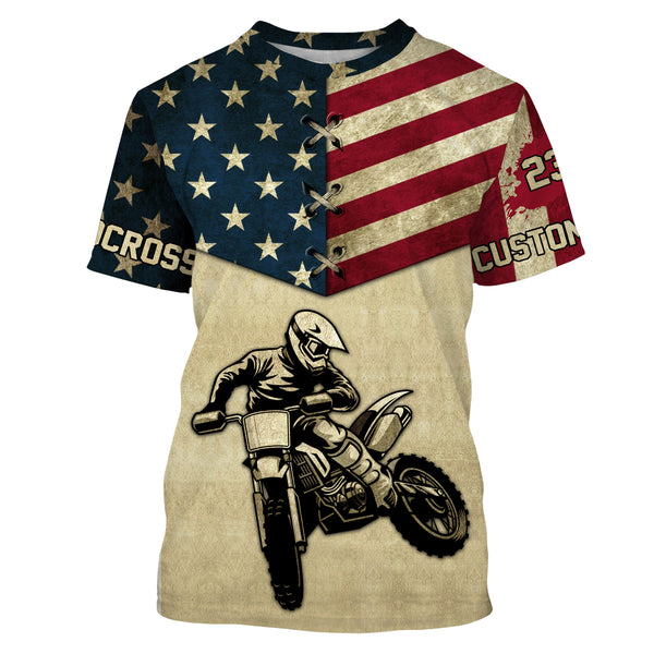 Personalized Motocross Racing Jersey UPF30+ UV Protection American Flag MotoX Dirt Bike Racewear| NMS398