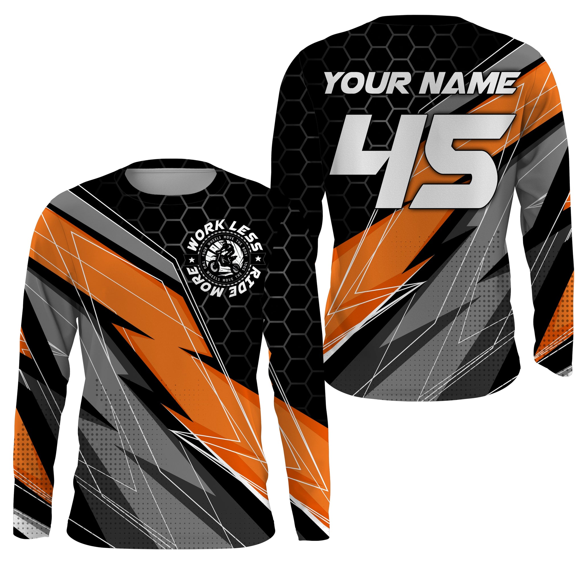 Orange Personalized Motocross Jersey UPF30+ Work Less Ride More Dirt Bike Racing Shirt Youth Men NMS1444