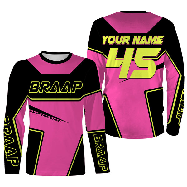 Biker Girl Riding Jersey Personalized Brap Motocross Shirt for Women Female Riders Pink Dirtbike Motorcycle| NMS545