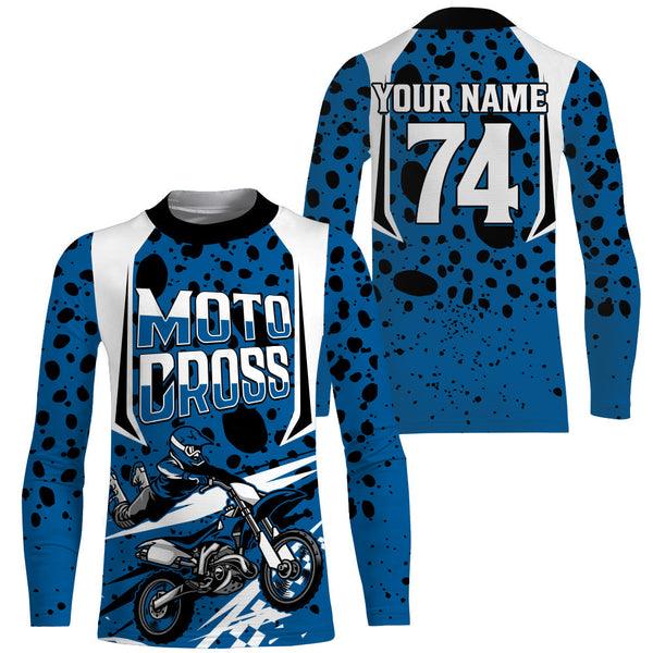 Personalized Blue Motocross Jersey UPF30+ Adult Youth Extreme Dirt Bike Racing Shirt Off-road NMS1395