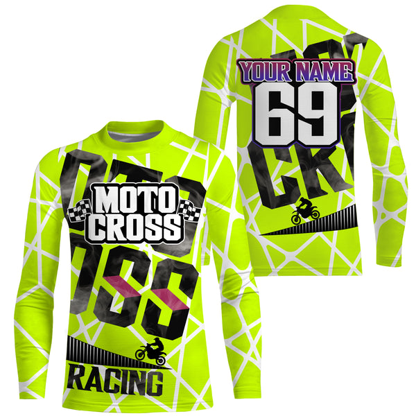 Motocross Racing Jersey Personalized  UPF30+, Motorcycle Dirt Bike Racing Off-Road Riders Racewear| NMS432