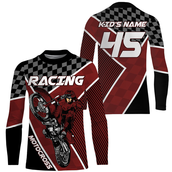 Motocross Racing Jersey Personalized  UPF30+, Motorcycle Red Dirt Bike Racing Off-Road Riders Racewear| NMS433