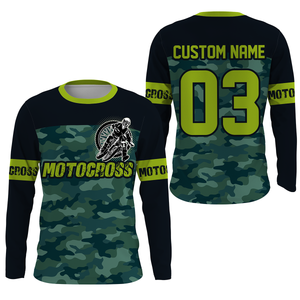 Personalized Camo Motocross Jersey UPF30+ UV Protect, Dirt Bike Racing Motorcycle Riders Racewear| NMS455