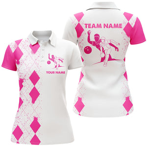 Personalized Bowling Polo Shirt for Women Pink Bowlers Custom Team Short Sleeves Jersey NBP106