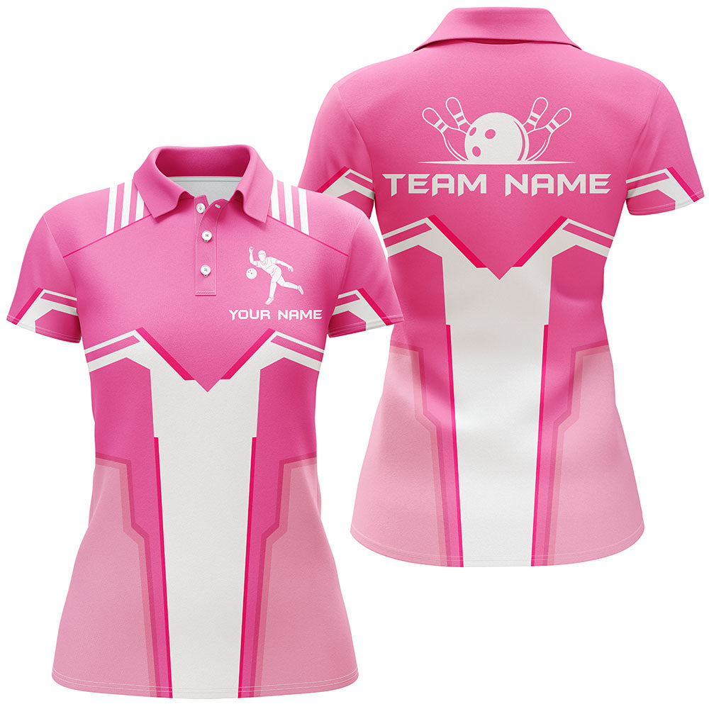 Bowling Polo Shirt for Women Pink Personalized Bowlers Custom Team Short Sleeves Jersey NBP107