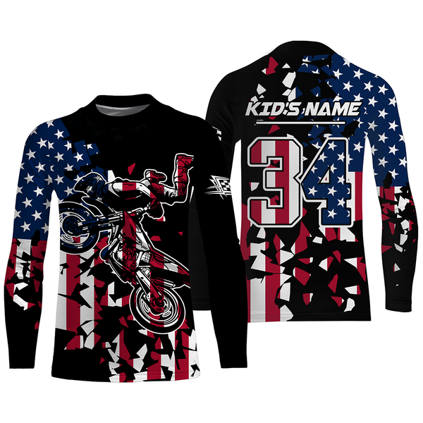 Personalized Dirt Bike Racing Jersey UPF30+ Patriotic Motocross American Off-Road Riding Jersey| NMS726