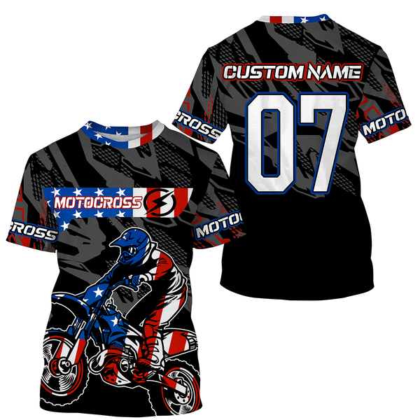 Personalized Patriotic Motocross Jersey UPF30+ US MX Riding Shirt American Off-Road Adult&Kid Jersey| NMS729