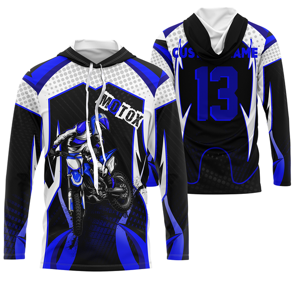 Personalized MotoX jersey UPF30+ blue dirt bike racing motorcycle off-road riders long sleeves| NMS914