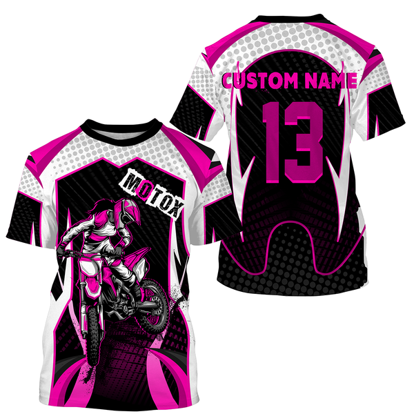 Custom MotoX Jersey UPF30+ biker girl motorcycle pink dirt bike racing off-road riders long sleeve| NMS915