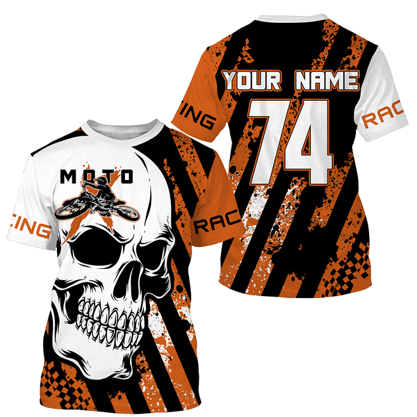 Skull MotoX jersey custom Motocross UV protective orange dirt bike racing motorcycle racewear| NMS919