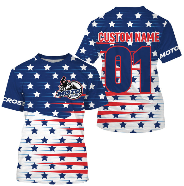 Patriotic Motocross Jersey UPF30+ Personalized Kid&Adult Dirt Bike Racing Shirt Off-road Motorcycle| NMS616