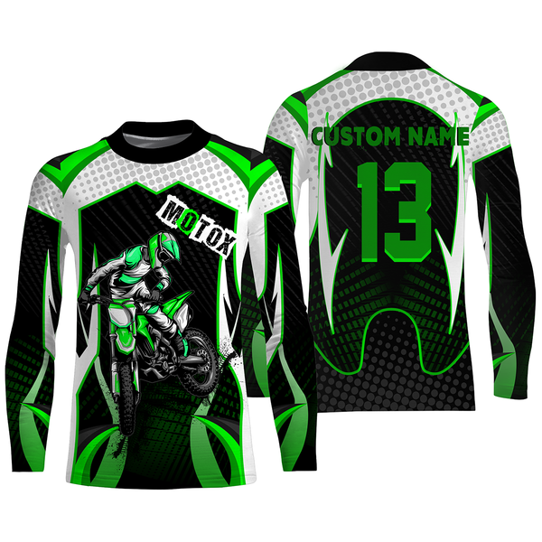 Personalized MotoX Jersey UPF30+, Motorcycle Green Dirt Bike Racing Off-Road Riders Racewear| NMS429