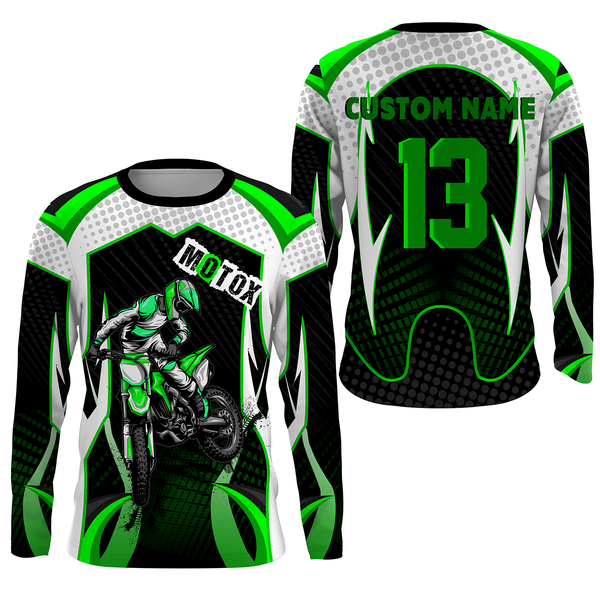 Personalized MotoX Jersey UPF30+, Motorcycle Green Dirt Bike Racing Off-Road Riders Racewear| NMS429