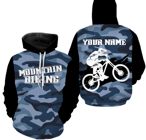 Unisex Mountain Biking Jersey - Custom Name Blue Camo MTB Jersey Cycling Shirt for Cyclist Bike Riders JTS415