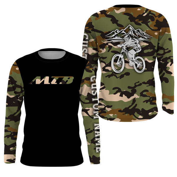 MTB Jersey Long Sleeve Hoodie Shirt, Camo Biking Cycling Shirt, Mountain Biking Shirt for Cyclist, Biker Rider| JTS445