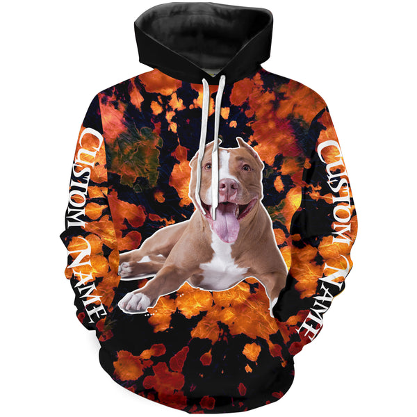 Pitbull 3D Hoodie Long Sleeve| Custom Name Tie Dye Look Shirt for Pitbull Lovers Pitbull Owners| JTSD309