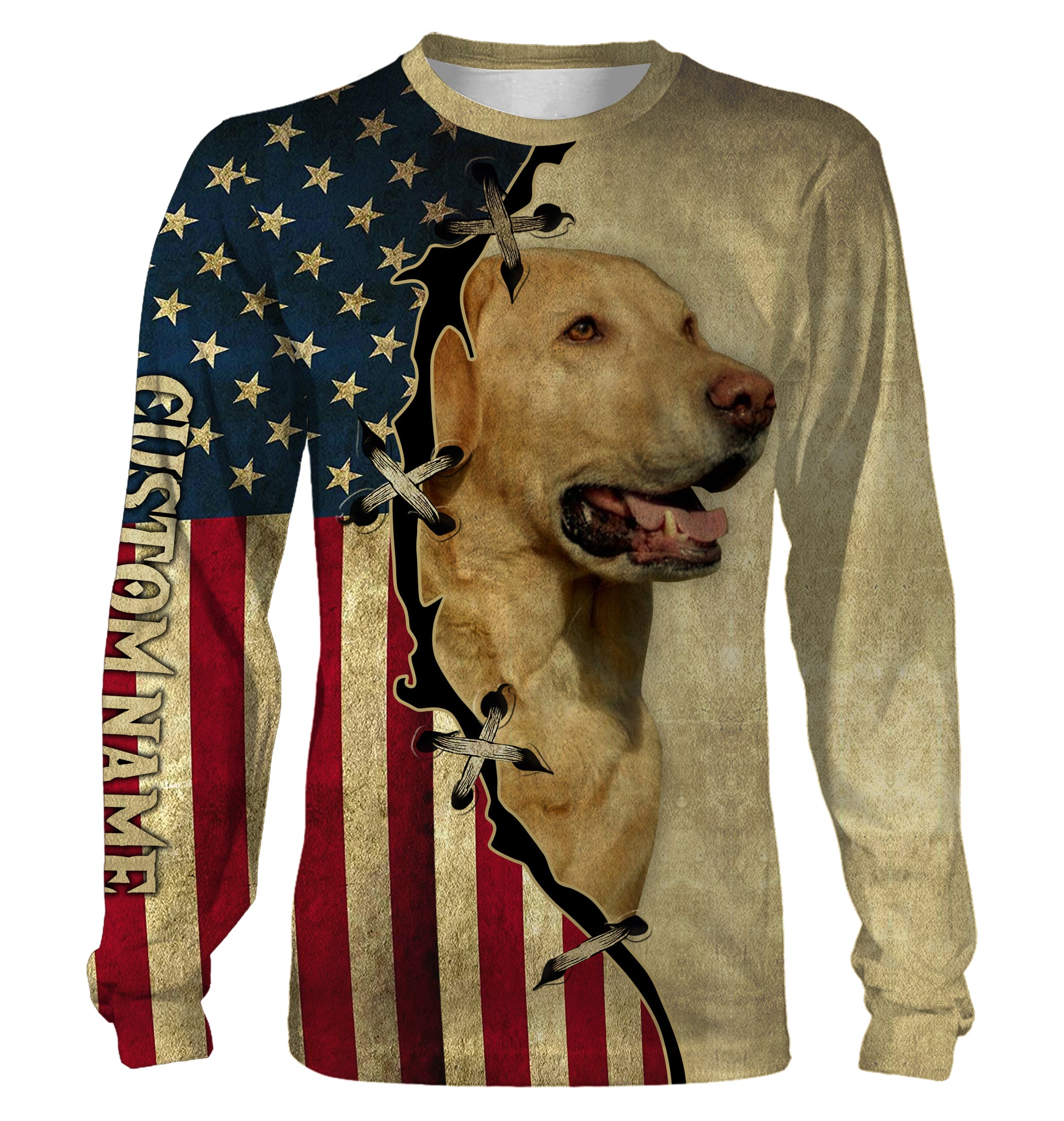 Labrador Retriever All Over Printed T-shirt Long Sleeve Hoodie| Custom American Flag Dog Lover Shirt| JTSD221