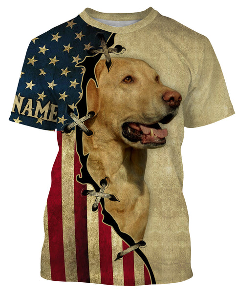 Labrador Retriever All Over Printed T-shirt Long Sleeve Hoodie| Custom American Flag Dog Lover Shirt| JTSD221