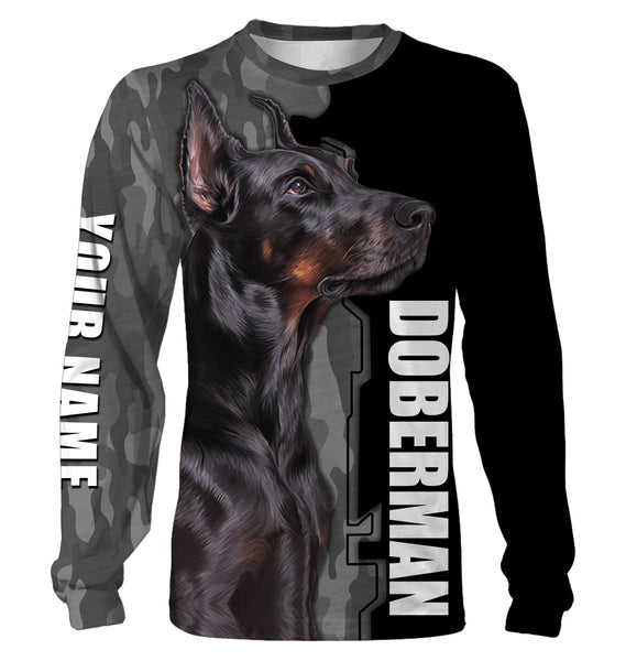 Doberman Dog 3D Printed Hoodie Long Sleeve| Custom Name Doberman Shirt for Dog Dad Dog Mom| JTSD276