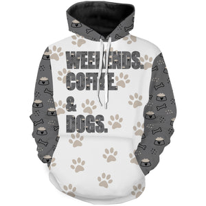 Dog Mom Shirt Hoodie Long Sleeve - Weekend Coffee & Dogs - Dog Pawprint Shirt for Her Dog Lover Gift| JTSD282