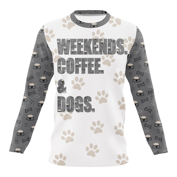 Dog Mom Shirt Hoodie Long Sleeve - Weekend Coffee & Dogs - Dog Pawprint Shirt for Her Dog Lover Gift| JTSD282