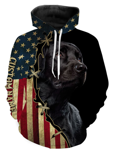 Labrador Retriever All Over Print T-shirt Long Sleeve Hoodie| Custom USA Flag Black Labrador Shirt| JTSD285