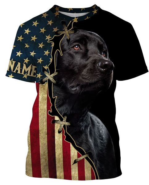 Labrador Retriever All Over Print T-shirt Long Sleeve Hoodie| Custom USA Flag Black Labrador Shirt| JTSD285