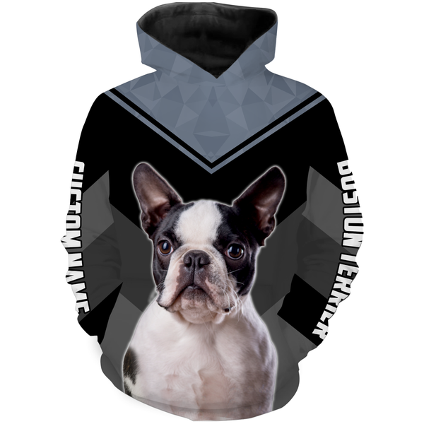 Boston Terrier 3D T-shirt Long Sleeve Hoodie| Custom Name Shirt for Terrier Lover Dog Hoodie| JTSD317