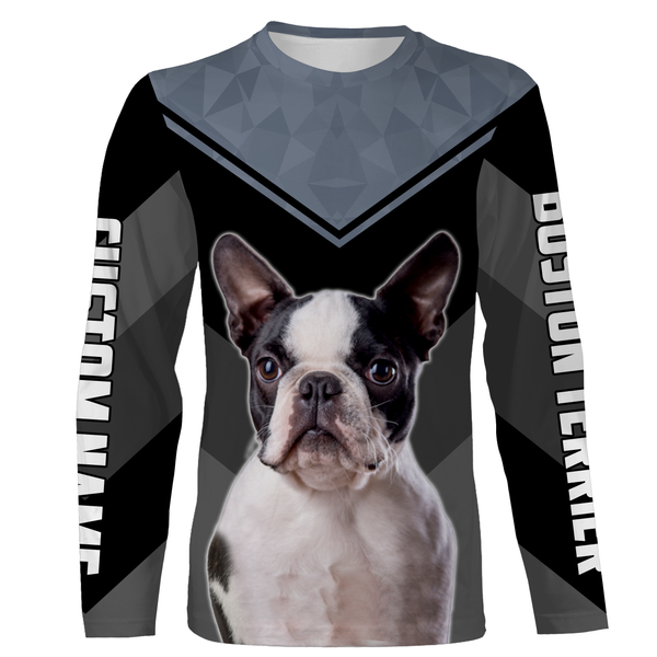 Boston Terrier 3D T-shirt Long Sleeve Hoodie| Custom Name Shirt for Terrier Lover Dog Hoodie| JTSD317