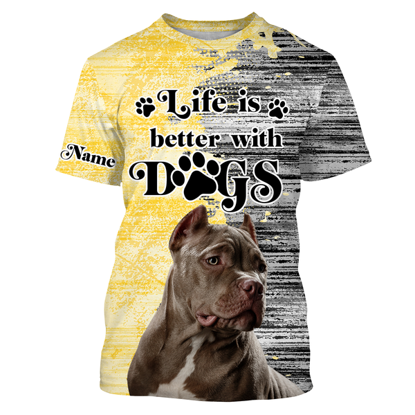 Life is Better With Dog Pitbull Dog 3D Full Printed T-shirt Long Sleeve Hoodie| Custom Pitbull Shirt JTSD240