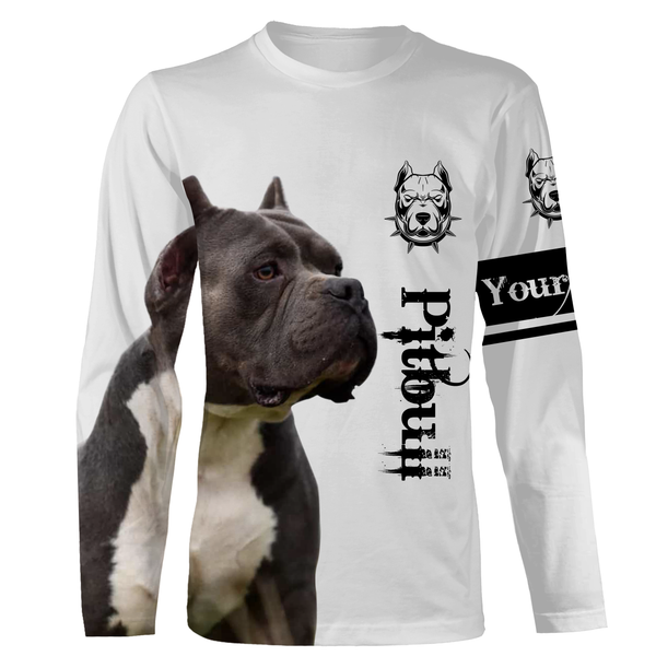 Cool Pitbull 3D Printed Long Sleeve Hoodie| Custom Shirt for Pitbull Dad, Pitbull Lover| JTSD241