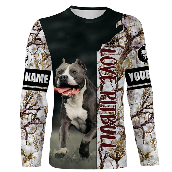 Pitbull 3D Full Printed Hoodie Long Sleeve| Custom Hunting Dog Shirt for Men Hunter Pitbull Dad| JTSD245